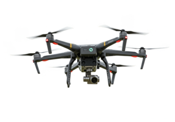 Aerial Drone with Camera Flying with a Transparent Background