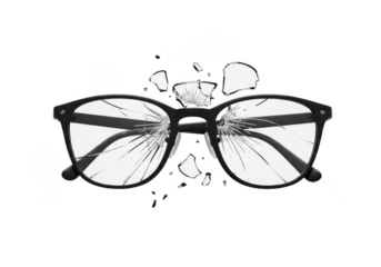 Black Broken Eye Glasses with Cracked Lenses on Transparent Background