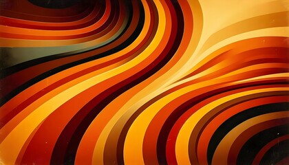 Retro 1970s inspired background with bold orange mustard and brown curves grainy texture and warm nostalgic aesthetic vibe