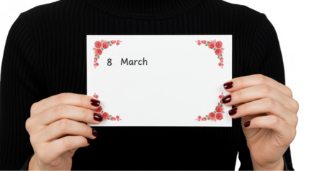Illustration of Woman Holding Floral 8 March Greeting Card Isolated