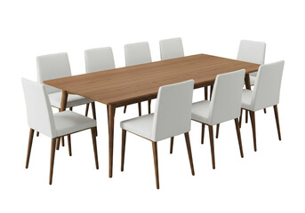 Illustration of Wood Table with White Chairs on Transparent Background