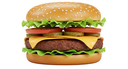 Illustration of a Delicious Burger with Fresh Ingredients on Transparent Background