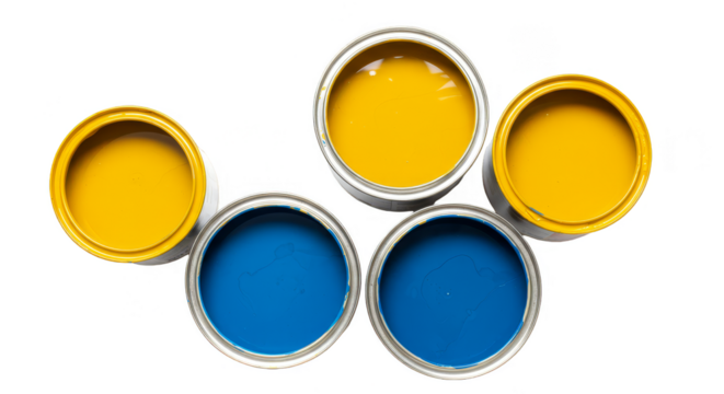Illustration of Yellow and Blue Paint Cans Forming Olympic Rings Isolated