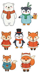 Cartoon Illustration of Cute Winter Animals with Festive Holiday Wear