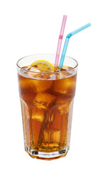 Iced Cola with Lemon Slice and Straws a Refreshing Transparent Drink