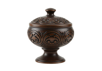 Isolated Brown Vintage Ceramic Pot With Lid Decorative Vessel On Transparent