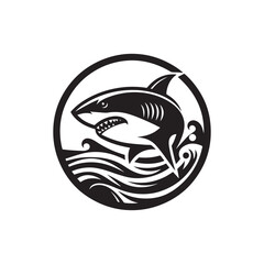 shark logo, editable black and white vector