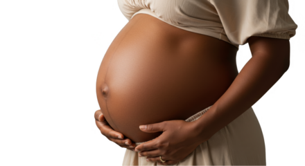 Image of Pregnant Woman Tenderly Holding Her Belly On Transparent Background