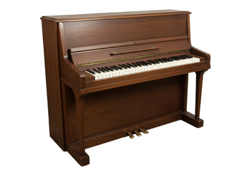 Isolated Classic Upright Piano Musical Instrument with Wooden Brown Body