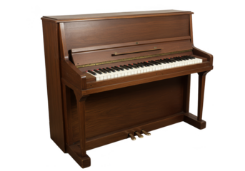 Isolated Classic Upright Piano Musical Instrument with Wooden Brown Body