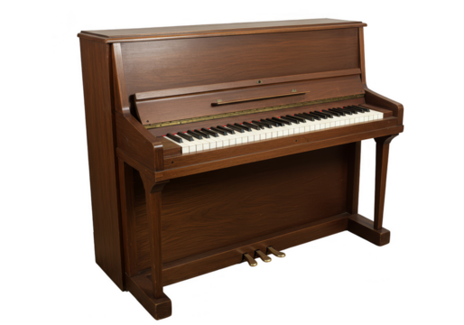 Isolated Classic Upright Piano Musical Instrument with Wooden Brown Body