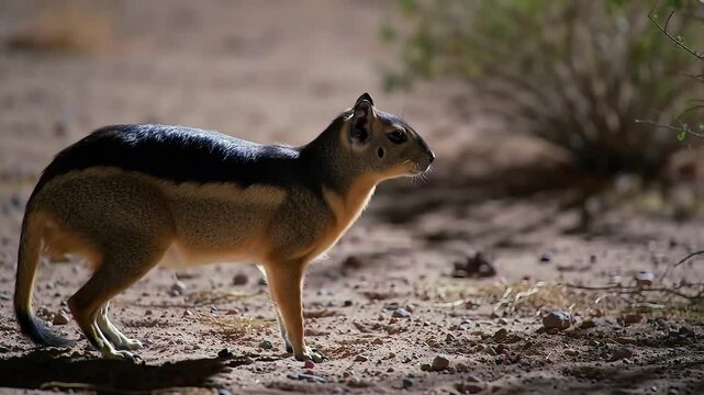 Lesser Egyptian Jerboa Pausing Under Soft Moonlight with Desert Shrubs, Enchanting Night Wildlife Scene