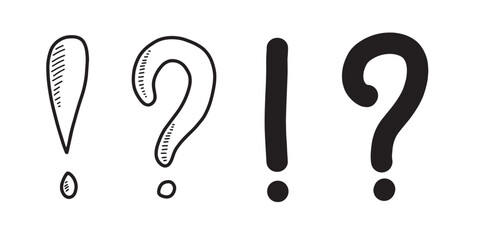 handdrawn question and exclamation marks isolated on white background.