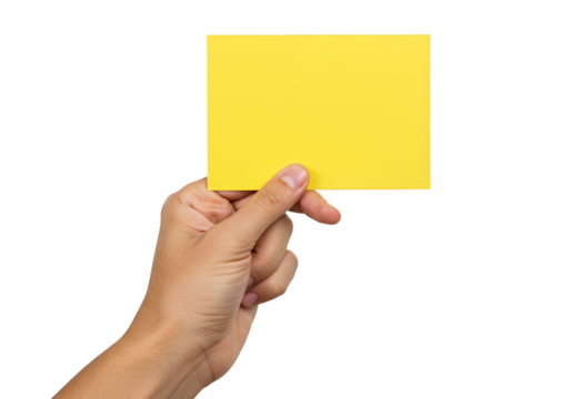 Close Up of Hand Holding Yellow Card with Transparent Background