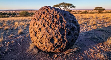 The majestic Hoba Meteorite, an ancient space rock with a unique origin from outer space, displayed for scientific study.