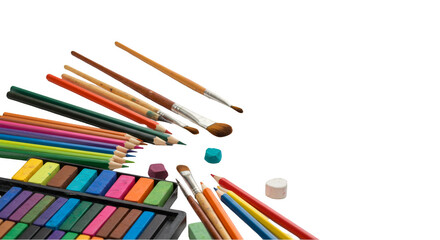 Isolated Colorful Art Brushes And Pastels for Drawing on Transparent Background