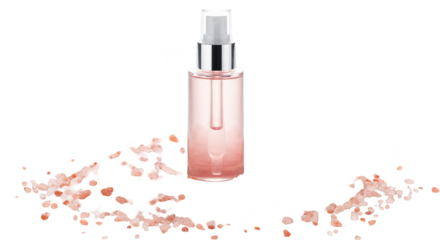 Isolated Cosmetic Pink Bottle with Spray on Transparent Background