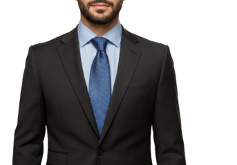 Isolated Cropped Studio Shot of Man in Suit with Blue Tie No Background