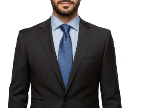 Isolated Cropped Studio Shot of Man in Suit with Blue Tie No Background