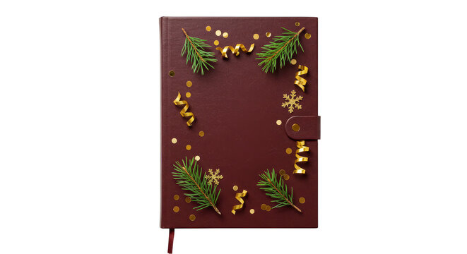 Isolated Background Book Cover with Fir Branches and Gold Confetti PNG