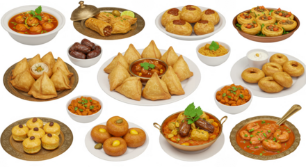 Isolated Delicious Indian Cuisine Food Assortment on Transparent Background