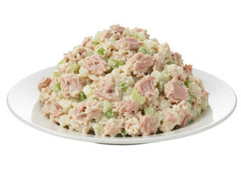Isolated Delicious Tuna Salad with Mayonnaise on a White Plate