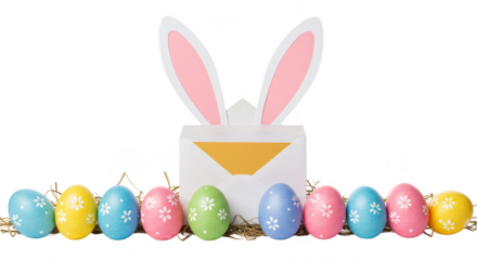 Isolated Easter Eggs and Bunny Ears Decor in Pastel Colors
