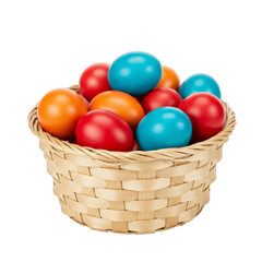 Isolated Basket Full of Color Easter Eggs, Spring Celebration, Holiday