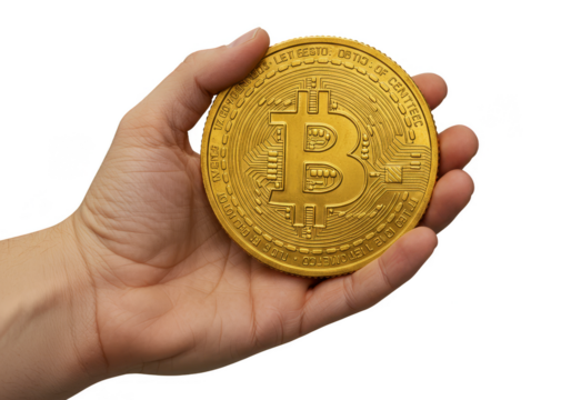 Illustration Of Bitcoin Cryptocurrency Golden Coin Holding On Transparent - Powered by Adobe