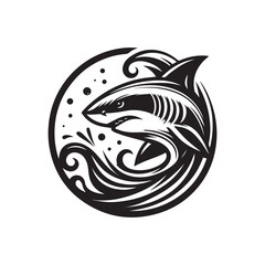 shark logo, editable black and white vector