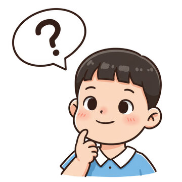 Illustration of Boy Thinking with Question Mark Speech Bubble Isolated
