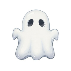 Cute White Ghost Halloween Illustration Isolated on Transparent Background