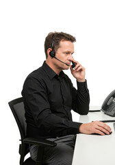 Cutout Man with Headset Providing Customer Service in Transparent Background