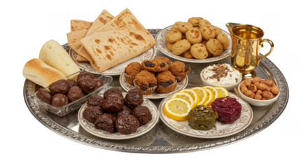 Delicious Assorted Traditional Sweets Arranged on Silver Tray Transparent
