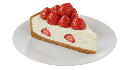 Delicious Strawberry Cheesecake Slice with Cream on Plate Transparent