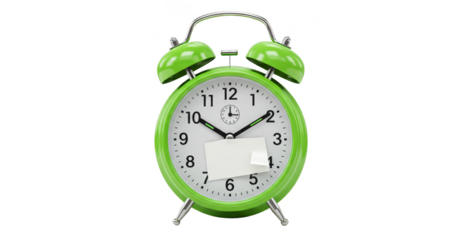 Isolated Green Retro Alarm Clock Signaling Time Management on Transparent