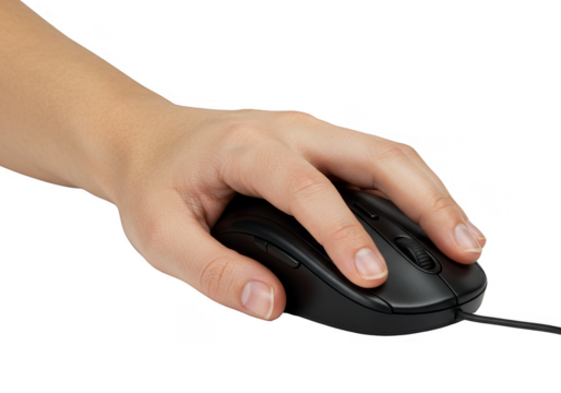 Isolated Hand Using Black Computer Mouse with Transparent Background
