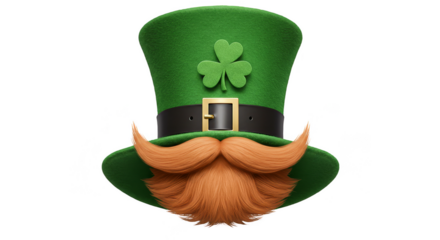 Illustration of Green Leprechaun Hat with Clover and Beard for St Patricks Day
