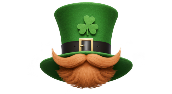 Illustration of Green Leprechaun Hat with Clover and Beard for St Patricks Day