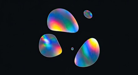 A collection of abstract holographic shapes, floating in isolation, creating a futuristic and ethereal design element.