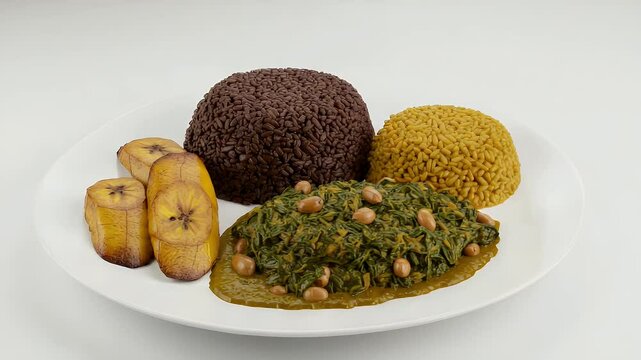 Ghanaian cuisine on plate rotating