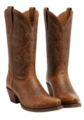 Isolated Fashionable Brown Leather Cowboy Boots For Western Traditional Style