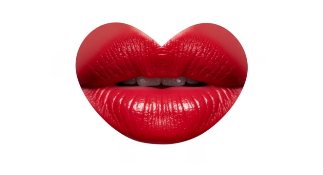 Glossy Red Lips in Heart Shape Isolated Graphic Element Design