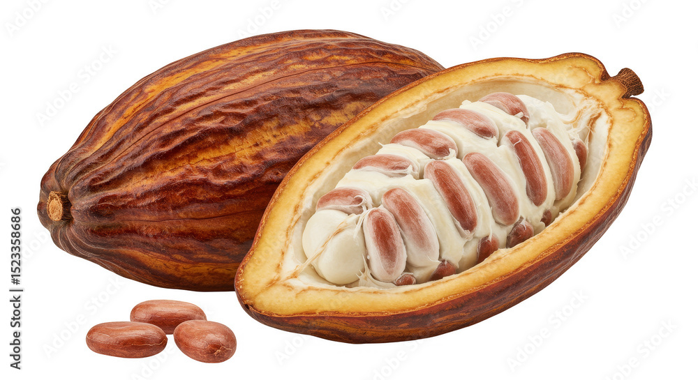 Poster isolated image of cocoa bean cut in half displaying white seeds