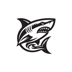 shark logo, editable black and white vector