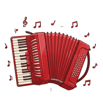 red accordion with musical notes clip art preview