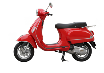 Illustration of Red Scooter Vehicle with Classic Retro Design on Transparent