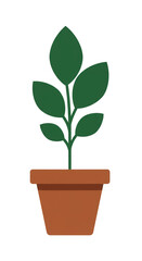 Illustration of Potted Green Leaf Plant in Brown Pot on Transparent