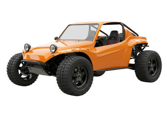 Isolated Orange Off Road Buggy Vehicle With Black Wheels 3d Rendering