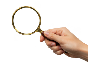 Hand Holding a Golden Magnifying Glass for Search Find and Research